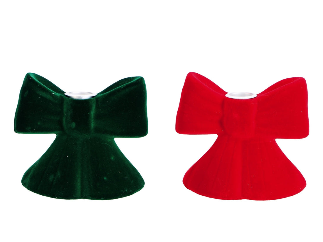 Ad Trend Portavelas Navideño en Forma de Lazo en Resina y Terciopelo Surtido 13x6xH11 cm 1 Ud – Decoración para la Casa y la Mesa Navideña