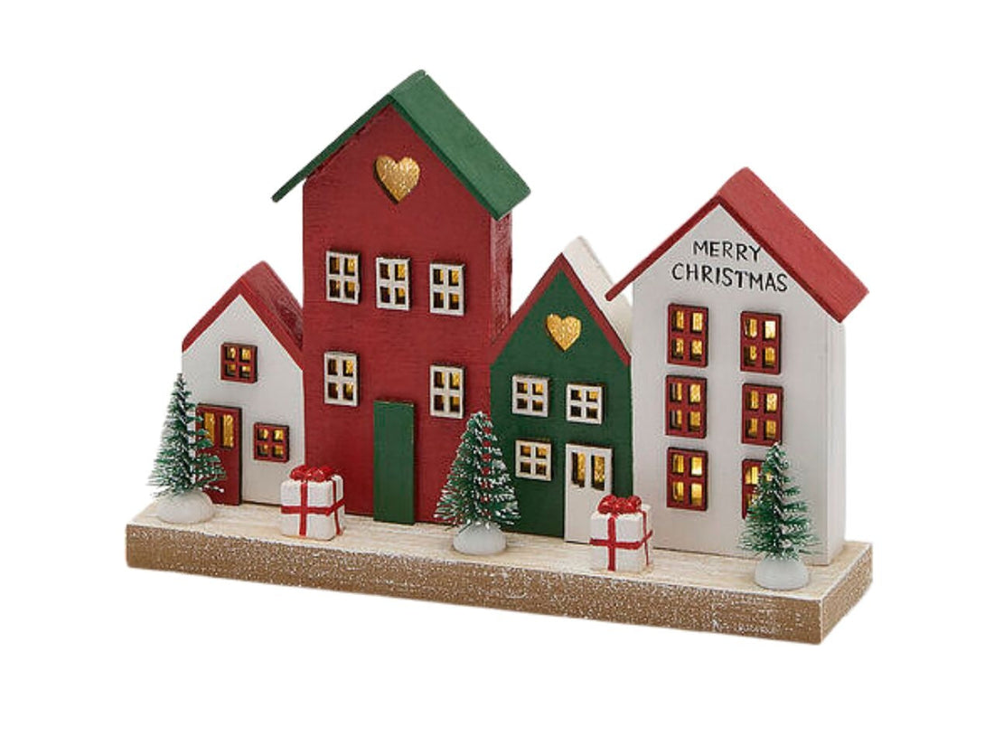 EDG Enzo De Gasperi Diorama Paesaggio con Casette LED H12x19,5x4,5 cm Rosso Mix – Decorazione di Natale