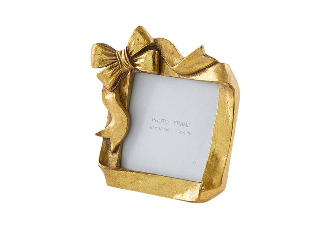 EDG Enzo De Gasperi Portarretratos Navideño con Lazo 15,5 cm Oro Oscuro en Poliresina – Decoración de Navidad