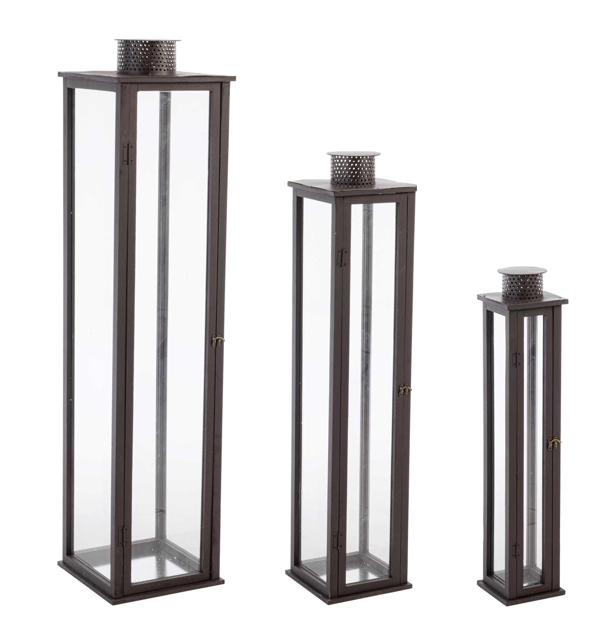 Bizzotto Set 3 Lanterne Torsti Marrone Legno, Vetro e Metallo