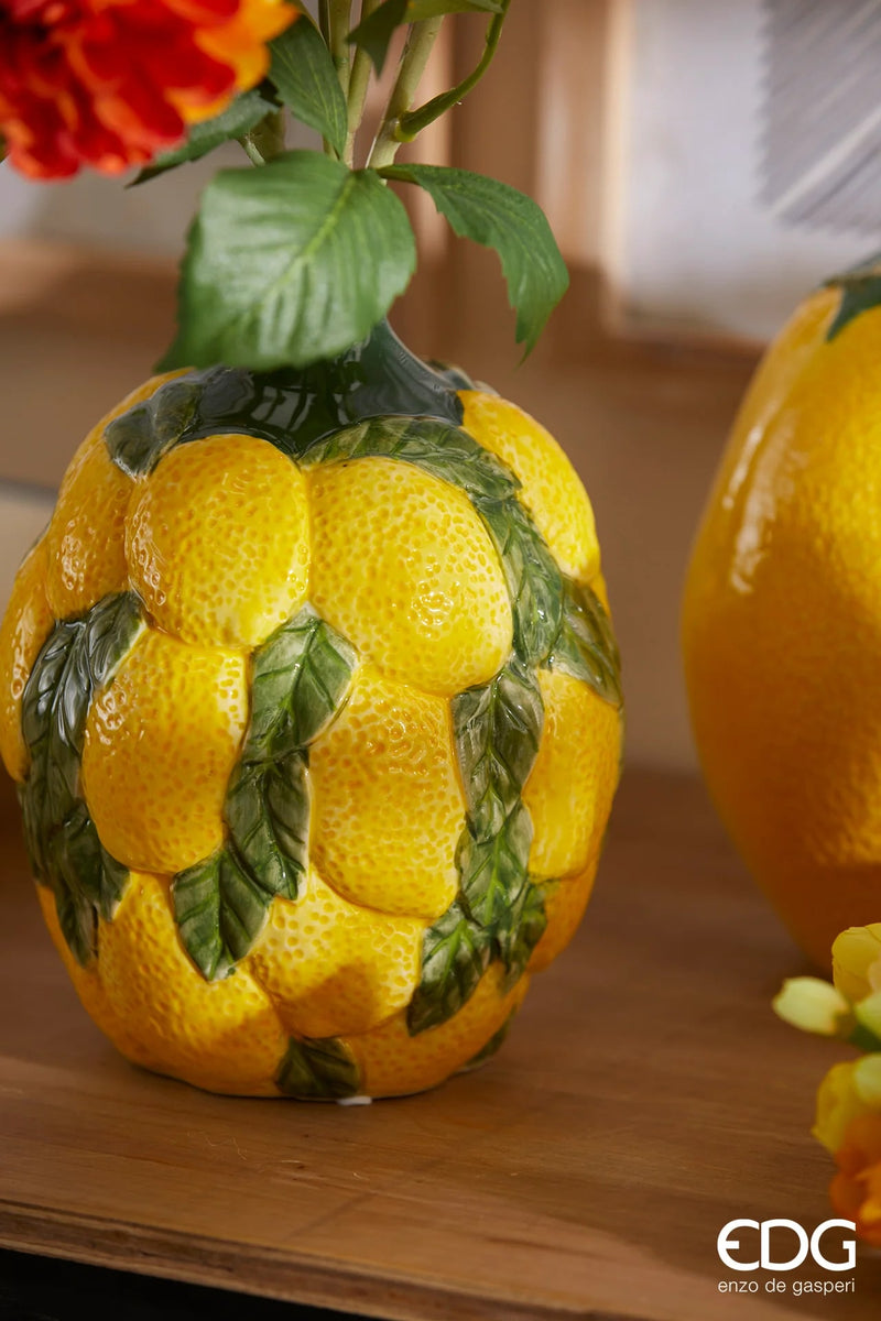 EDG Enzo De Gasperi Jarrón Limones con Hojas A 19 Cm D 14 Cm Amarillo Verde