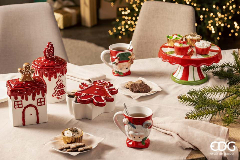 EDG Enzo De Gasperi Taza Papá Noel y Mamá Invertido 2 Piezas H12 D10 Blanco Rojo