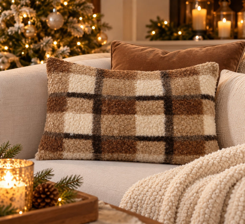 Bizzotto Cuscino Laurence a Quadri Marrone 40x60 cm – Idea Regalo Natale