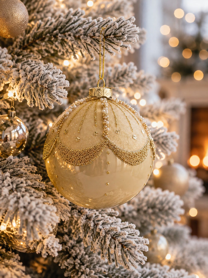 Bizzotto Sfera Frilly Champagne D 10 cm in Vetro – Decorazione per Albero di Natale