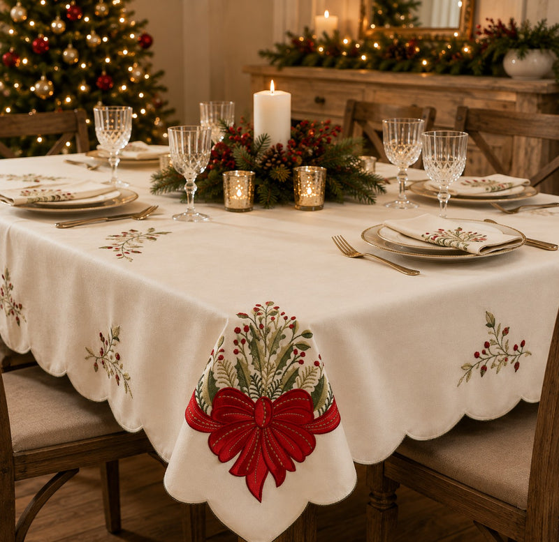 Bizzotto Tovaglia Natalizia Anderson Bianco Rosso 140x180 cm – Tovaglia per Tavola di Natale