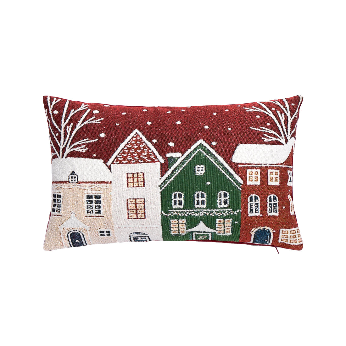 Bizzotto Cojín Navideño Snowlyn Paisaje Rojo 30x50 cm – Cojín Decorativo de Navidad con Funda e Relleno en Poliéster