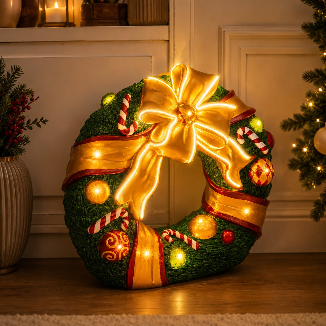 Bizzotto Corona Navideña Kinler LED IP20 94x35,5xH87,6 cm – Decoración Navideña Luminosa