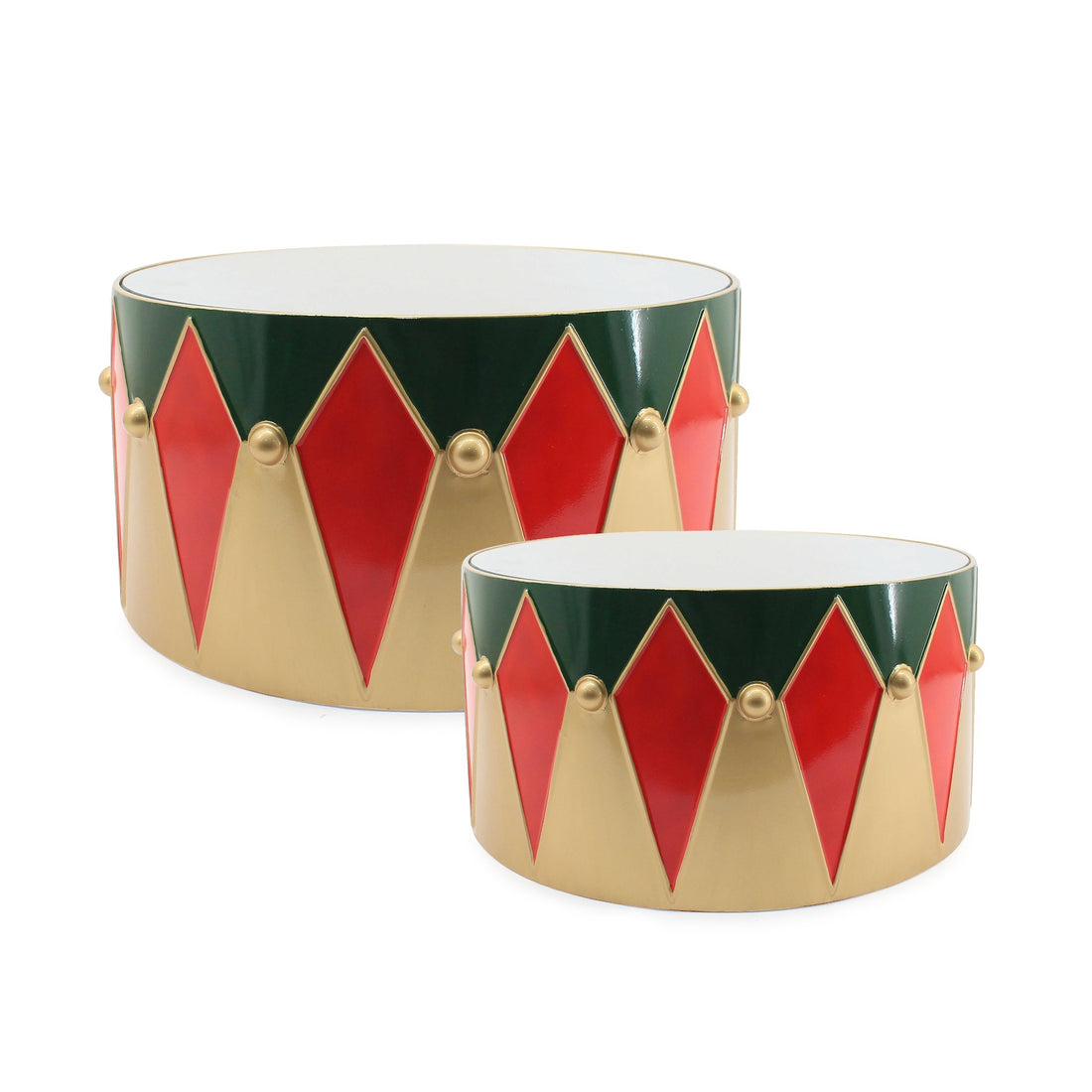 Bizzotto Set 2 Tamburi Decorativi Chaniel Rosso Verde Oro – Decorazioni Natalizie