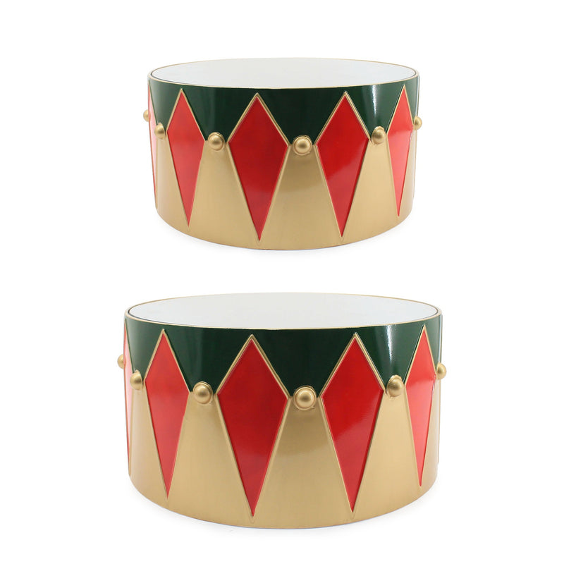 Bizzotto Set 2 Tamburi Decorativi Chaniel Rosso Verde Oro – Decorazioni Natalizie