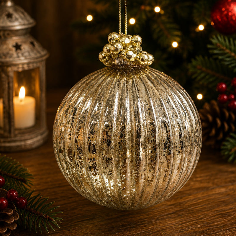 Bizzotto Sfera di Natale Reflections Champagne D 10 cm in Vetro – Decorazione per Albero