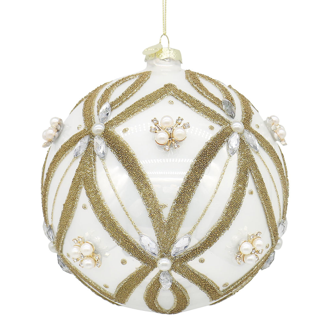 Bizzotto Sfera di Natale Extravagance Bianco D 15 cm in Vetro – Decorazione per Albero