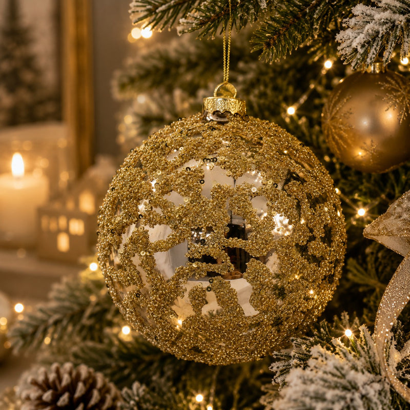 Bizzotto Bola de Navidad Luz Champagne D 15 cm de Vidrio – Decoración para Árbol