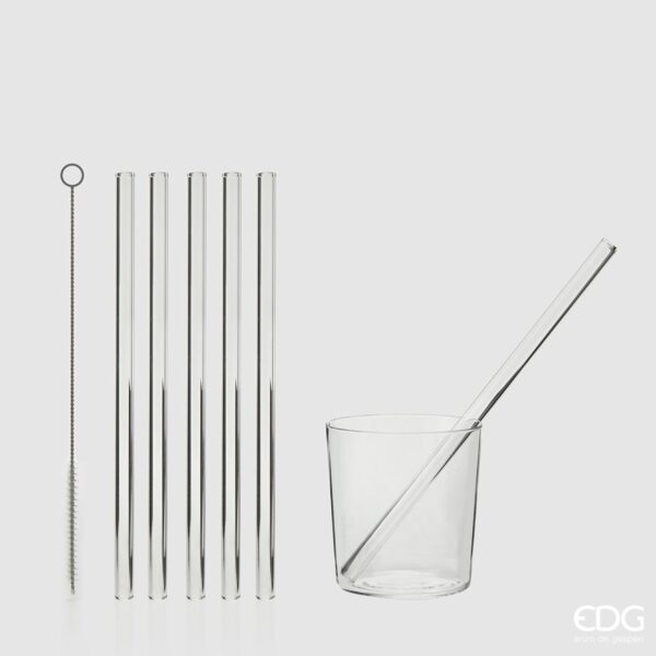 EDG Enzo De Gasperi Pajita Conf. 6 Piezas + Cepillo H23 D1 Natural Transparente