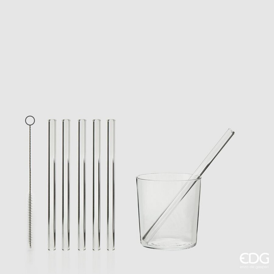 EDG Enzo De Gasperi Pajita Conf. 6 Piezas + Cepillo H15 D1 Natural Transparente