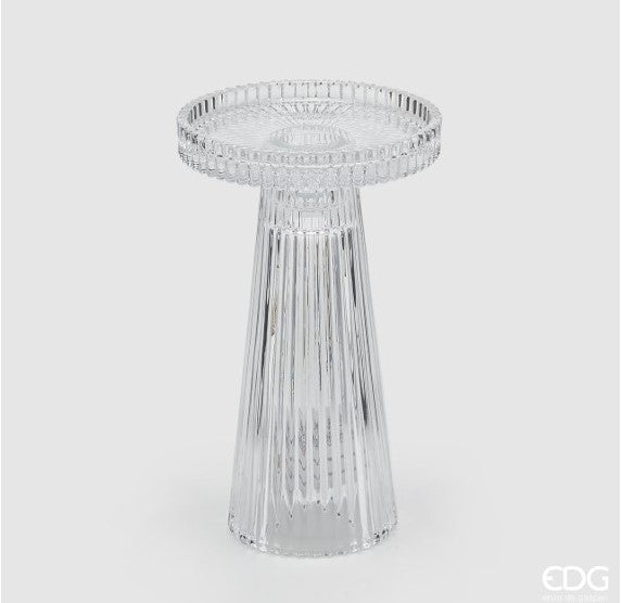 EDG Enzo De Gasperi Portavelas Cono Rayas H 16,5 Cm D 9,8 Cm Natural Transparente