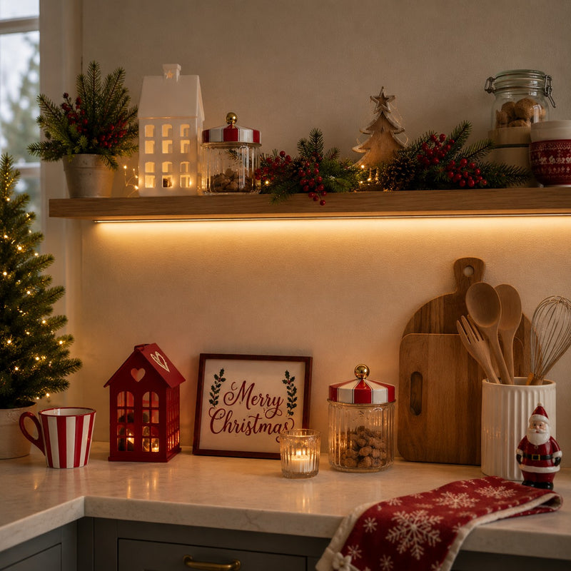 Ad Trend Bote Navidad Vidrio y Lata Ø 11 Cm Alt 14,5 Cm Blanco Rojo