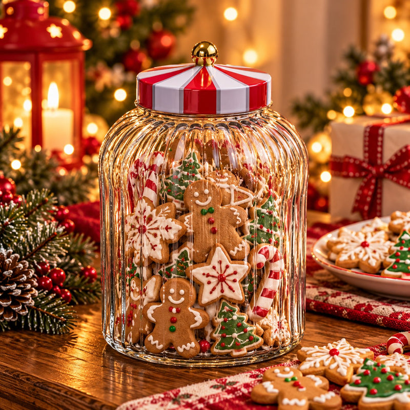 Ad Trend Recipiente Navideño en Vidrio con Tapa de Hojalata Ø18xH29 cm – Contenedor Decorativo de Navidad
