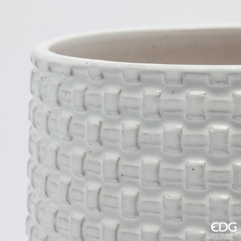 EDG Enzo De Gasperi Jarrón Cachepot Abombado a Cuadros Cerámica Blanco – Set 5 Uds