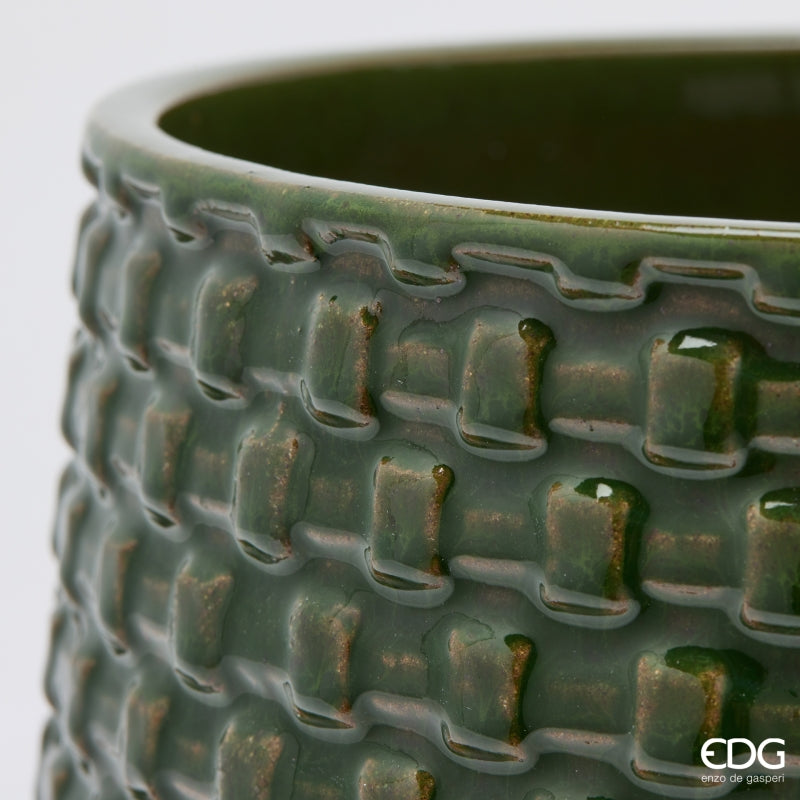 EDG Enzo De Gasperi Jarrón Cachepot Abombado a Cuadrículas Cerámica Verde – Set 5 Uds