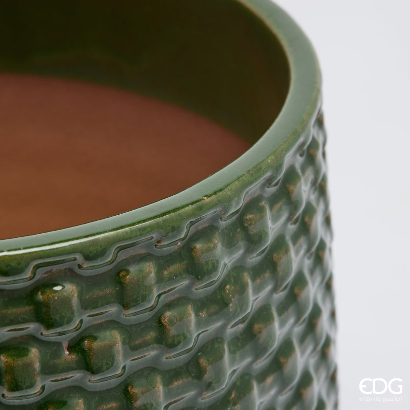 EDG Enzo De Gasperi Jarrón Cachepot Abombado a Cuadrículas Cerámica Verde – Set 5 Uds