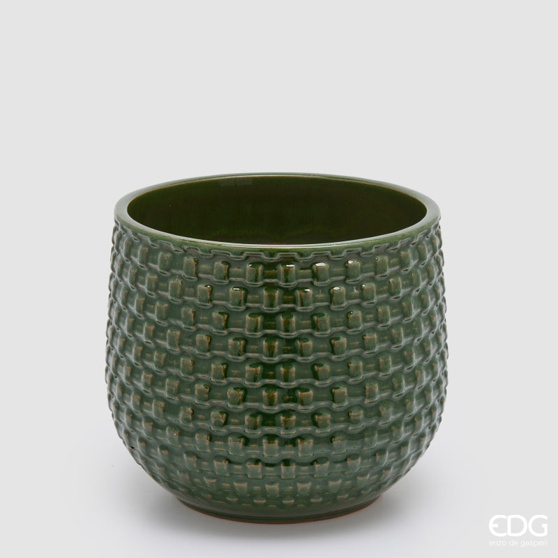 EDG Enzo De Gasperi Jarrón Cachepot Abombado a Cuadrículas Cerámica Verde – Set 5 Uds