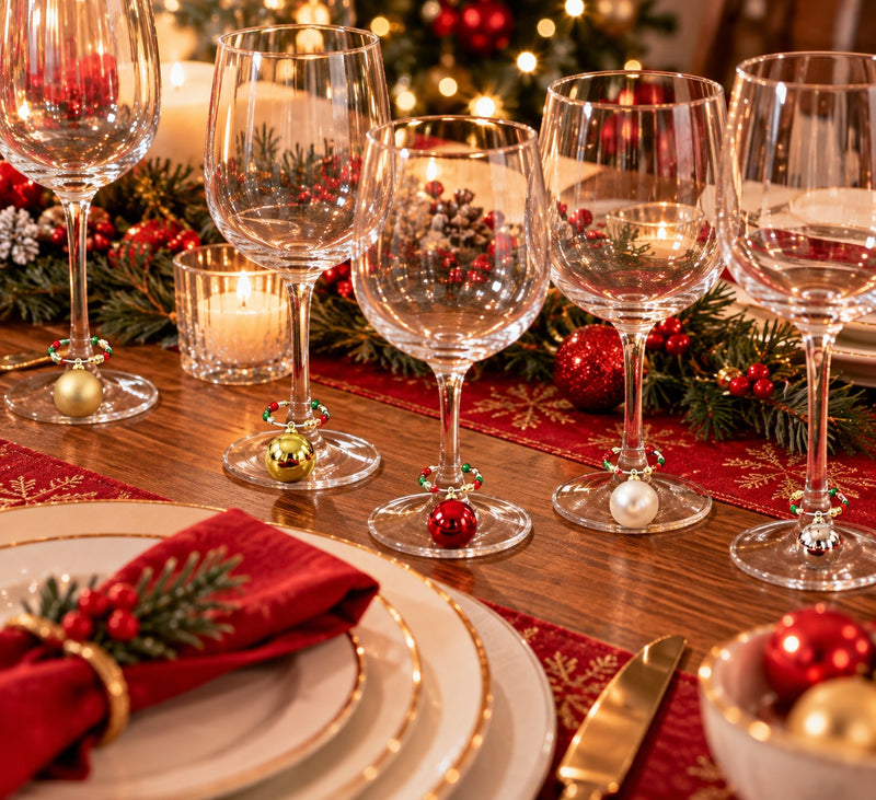 Ad Trend Set 6 Marcavascos Navideños de Vidrio en Forma de Bolas de Navidad Surtidos 1 Paquete – Accesorios Decorativos para la Mesa Navideña