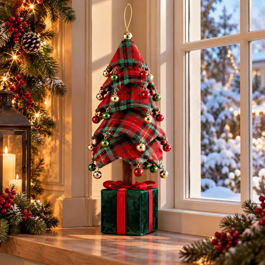 Ad Trend Árbol de Navidad con Paquete Regalo Tartan 25x25xH70 cm – Decoración Navideña
