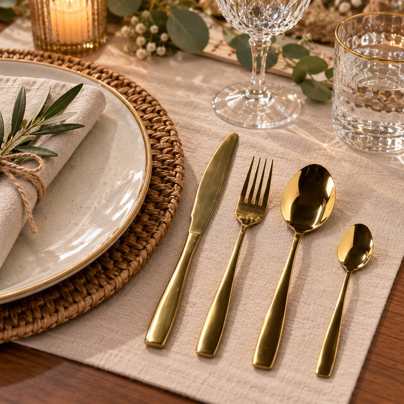Ad Trend Set 4 Posate Pacho in Acciaio Color Oro – Servizio Posate Elegante per la Tavola e la Casa