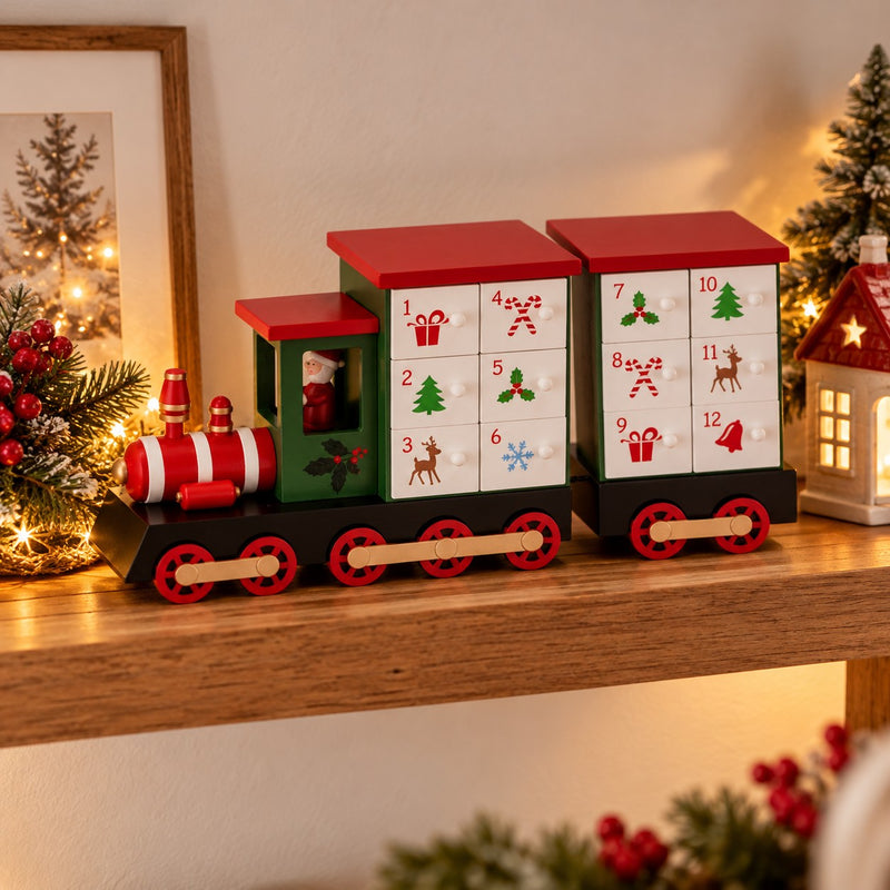 Calendario del Adviento Ad Trend Forma de Locomotora Navideña 40x11xH19 cm – Decoración Navideña