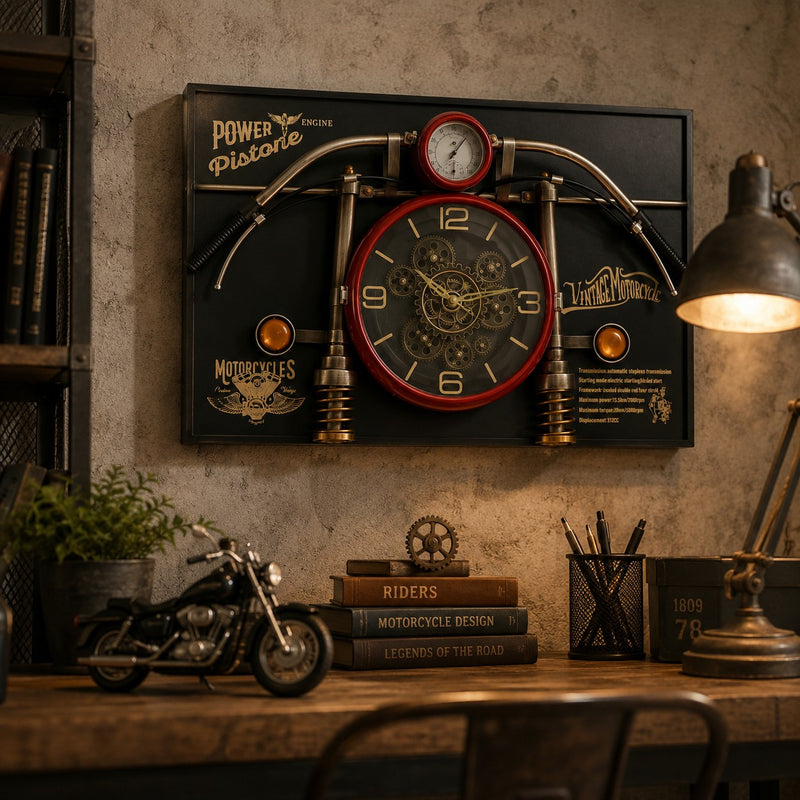 Ad Trend Orologio da Parete Moto Vintage Rosso con Ingranaggi 90 x 60 x 17 Cm Metallo