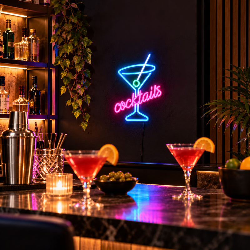 Ad Trend Insegna Luminosa Neon LED Cocktails 23,5x34 cm – Decorazione Luminosa da Parete per Bar, Locali e Casa