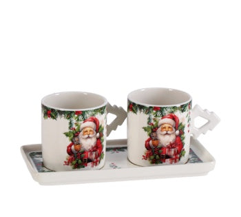 Ad Trend Set 2 Tazas Navideñas con Bandeja Decoración Surtida – Servicio de Café para la Mesa Navideña