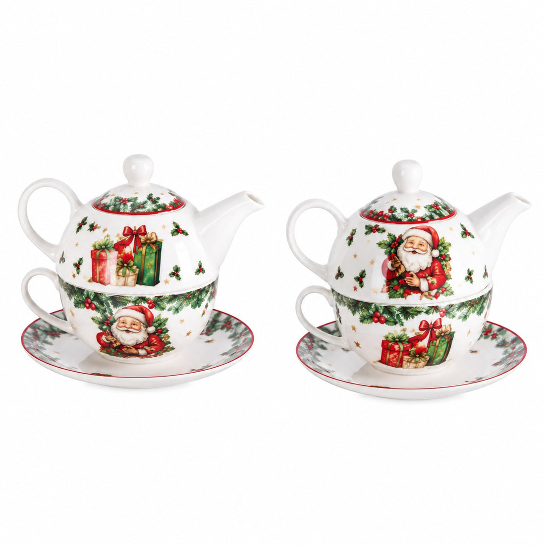 Ad Trend Juego de Tetera con Taza Navideña Surtida Ø11xH15 cm 1 Ud – Servicio de Té para la Mesa Navideña