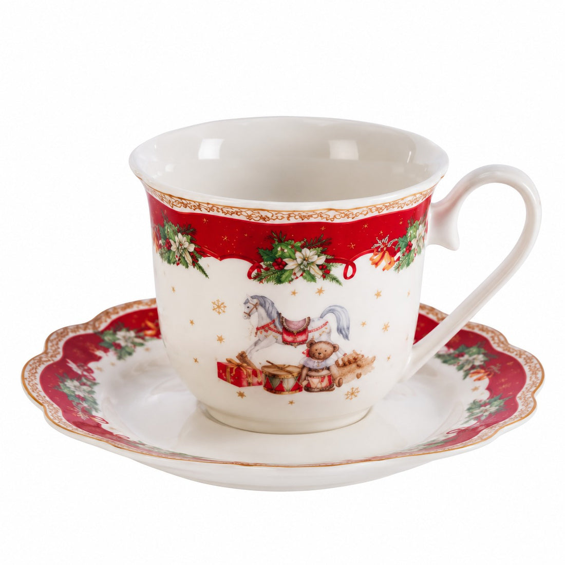 Ad Trend Taza de Té Navideña con Platillo Ø10xH8 cm – Set Taza y Platillo para la Mesa de Navidad
