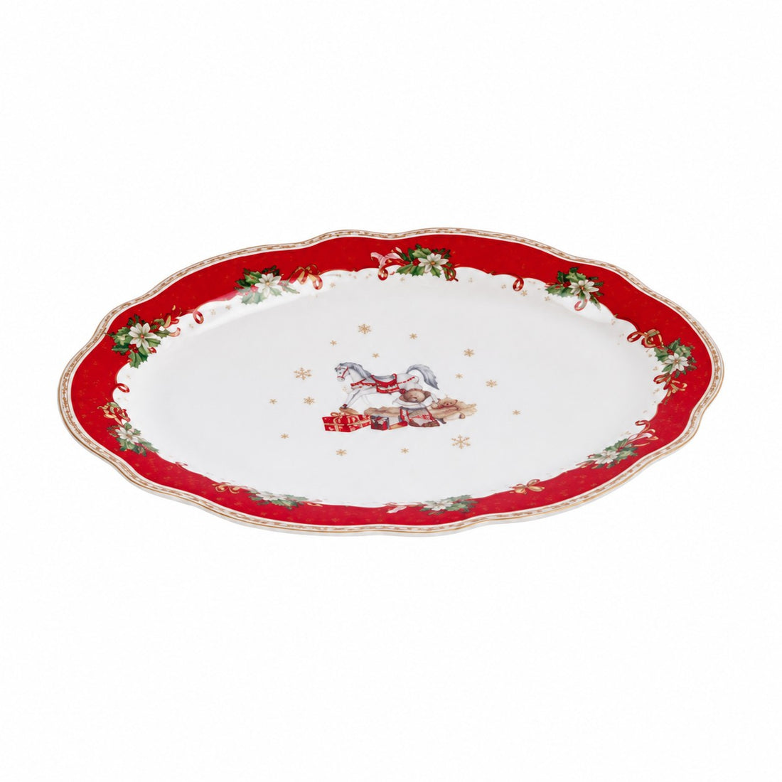 Ad Trend Plato Ovalado Navideño en Porcelana 35x24 cm – Accesorio Decorativo para la Mesa Navideña