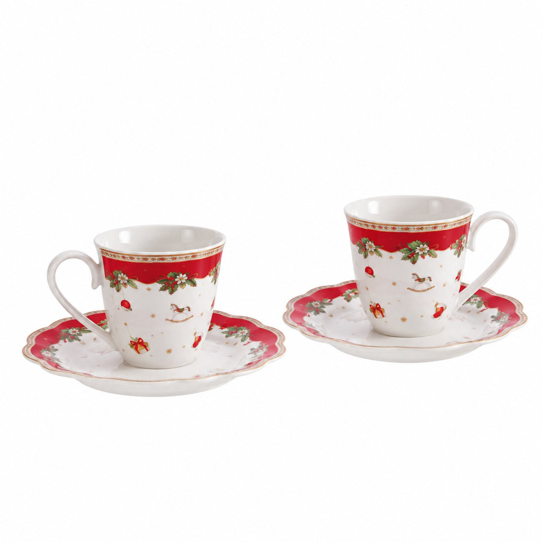 Ad Trend Juego de Café Navideño en Cerámica para 2 Personas Ø6xH6 cm – Set Tazas de Café para la Mesa de Navidad