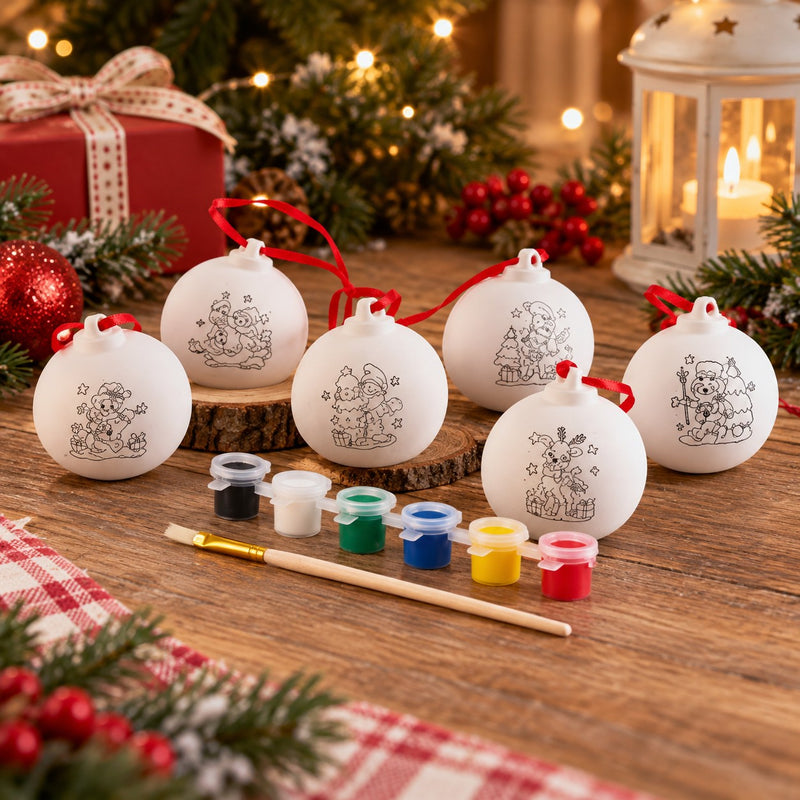 Ad Trend Set 6 Bolas de Navidad para Decorar Ø7 cm con Pincel y 6 Témperas – Kit Creativo DIY para Adornos Navideños