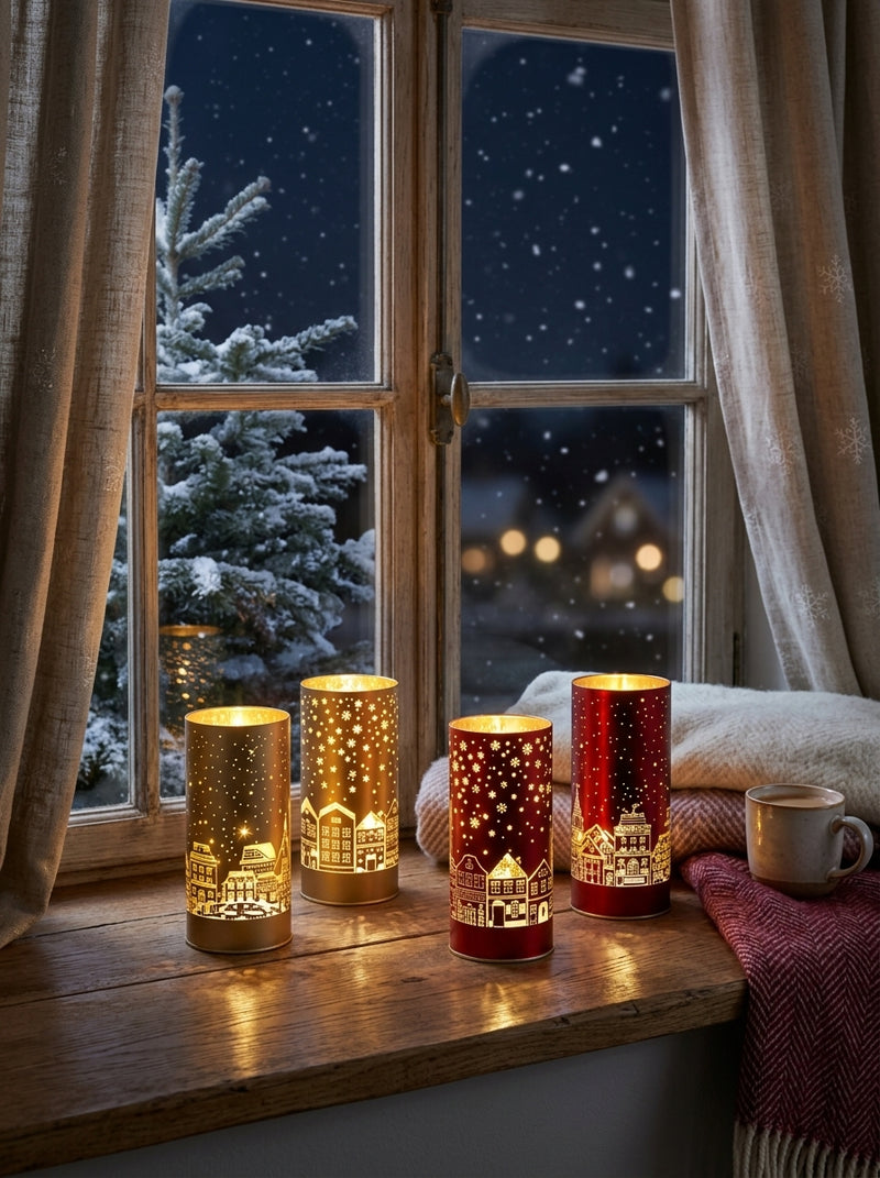 Ad Trend Lámpara Navideña Cilíndrica de Cristal Surtida 1 ud Ø7xH15 cm – Decoración Luminosa para la Casa de Navidad