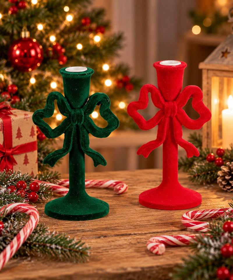Ad Trend Portavelas Navideño en Resina y Terciopelo Surtido 9x9xH20 cm 1 Ud – Decoración para la Casa y la Mesa de Navidad