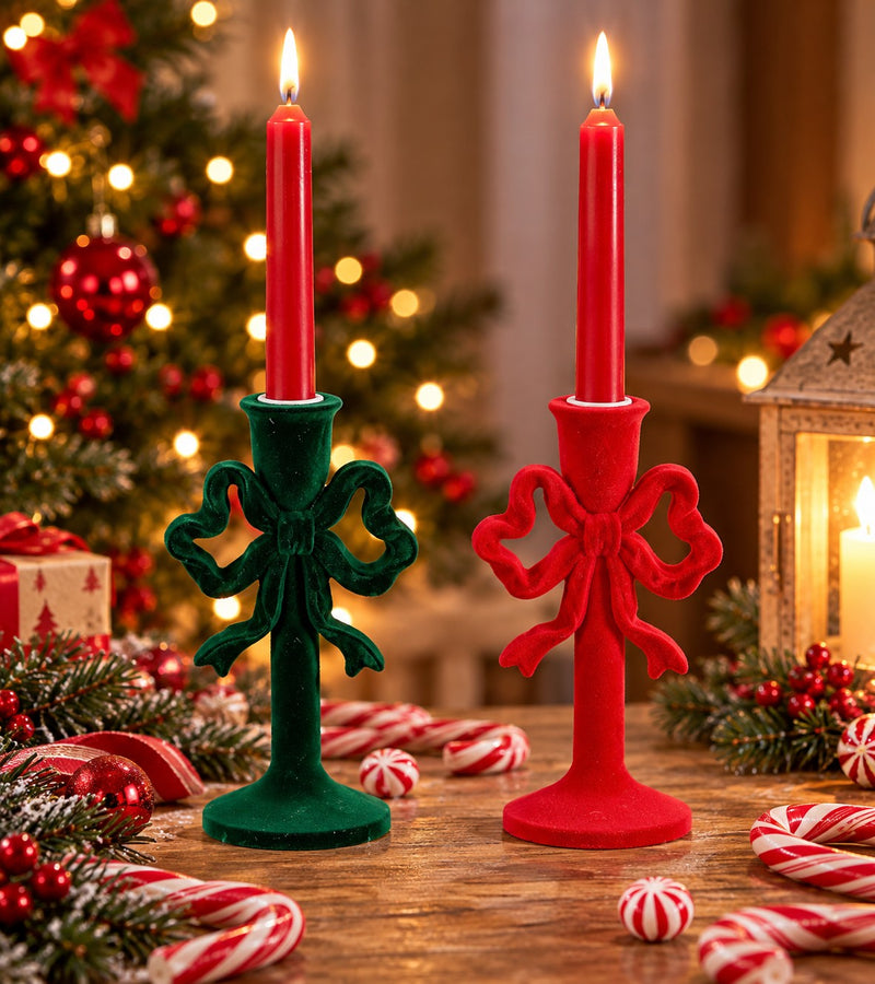 Ad Trend Portavelas Navideño en Resina y Terciopelo Surtido 9x9xH24 cm 1 Ud – Decoración para la Casa y la Mesa Navideña