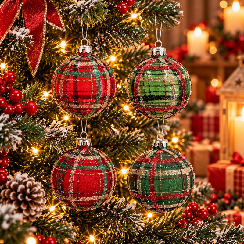 Ad Trend Bola de Navidad en Vidrio con Diseño Tartán Surtido Ø8 cm 1 Ud – Adorno Decorativo para Árbol de Navidad