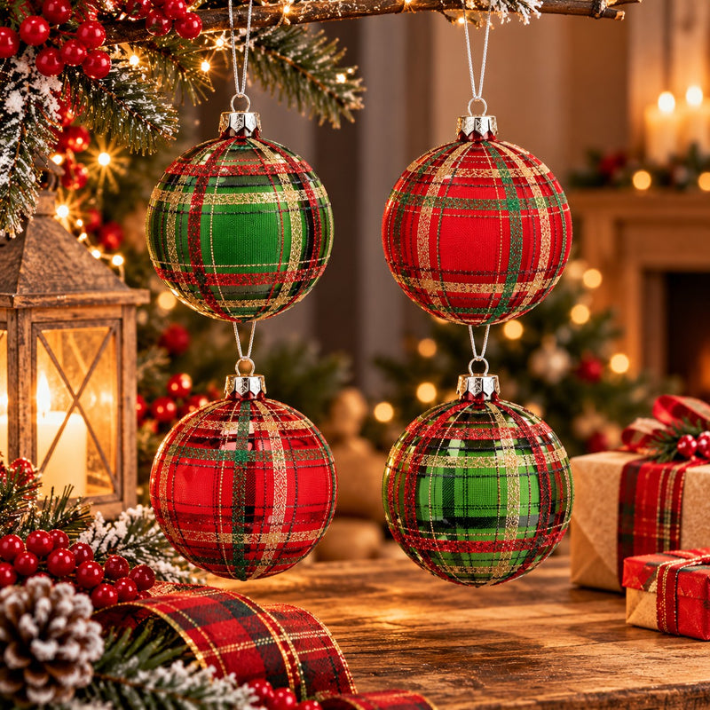 Ad Trend Bola de Navidad en Cristal con Fantasía Tartán Surtida Ø10 cm 1 Ud – Adorno Decorativo para Árbol de Navidad