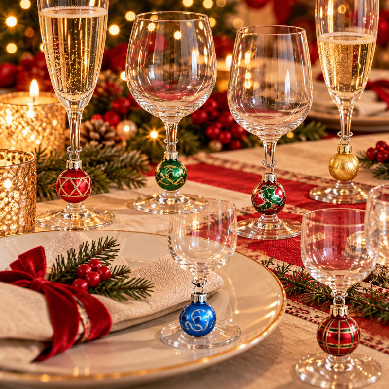Ad Trend Set 6 Marcabocales Navideños en Vidrio en Forma de Bola de Navidad Surtidos 1 Paquete – Accesorios Decorativos para la Mesa Navideña