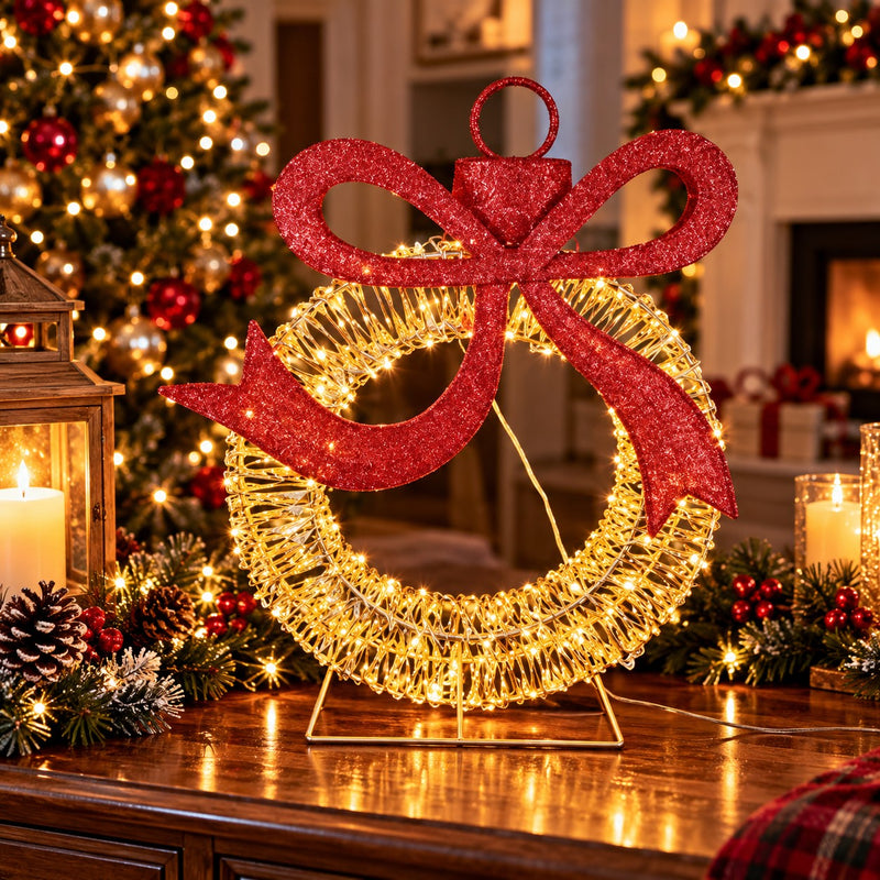 Ad Trend Bola de Navidad Luminosa Oro en Plástico y Hierro con 400 Luces LED IP44 48x18xH58 cm – Decoración Navideña para Exterior