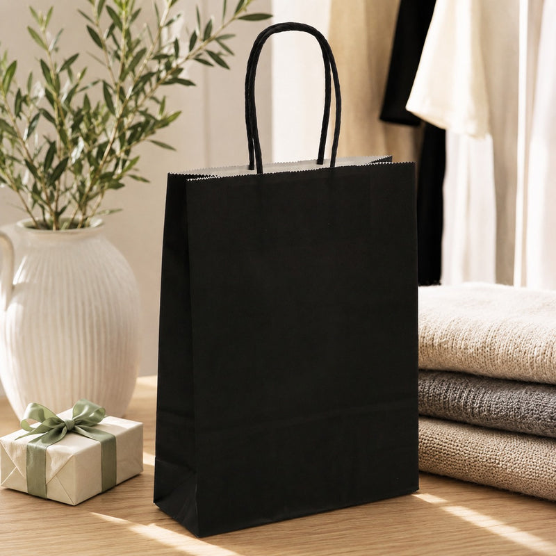 Bolsa de Compras L'Arcolaio Kraft Negro Regalos Navideños 18x7x24 cm Paq 10 Uds