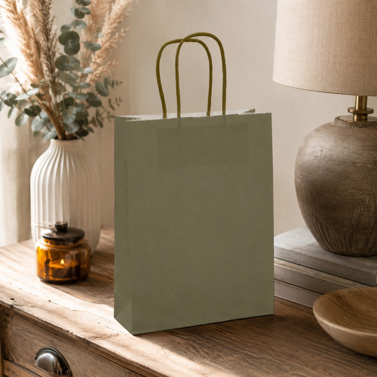 Bolsa Kraft Verde L'Arcolaio Regalos Navideños 18x7x24 cm Caja de 10 pz