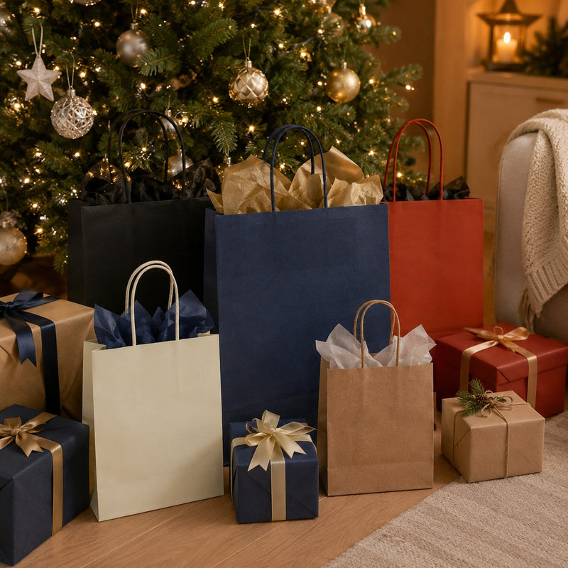 L'Arcolaio Shopper Kraft Azul Regalos Navideños 22X10X29 Paq 10 Uds
