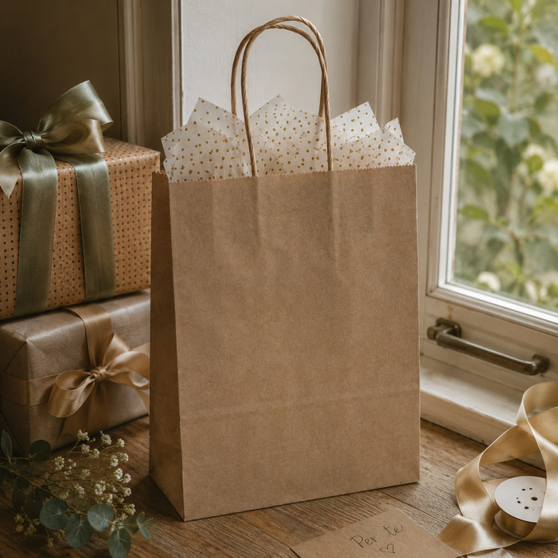 Bolsa Shopper Kraft Avena L'Arcolaio Regalos Navideños 26X11X34 Cm Paq 10 Uds