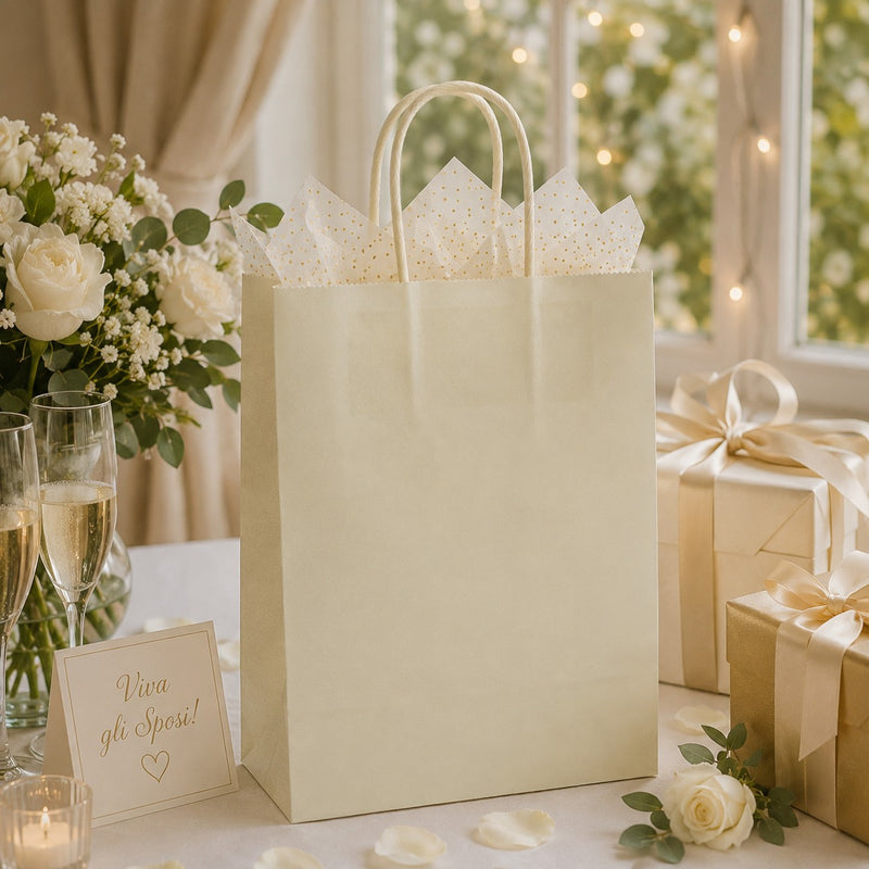 Bolsa de Compras L'Arcolaio Kraft Crema Regalos Navideños 26X11X34 Cm Paq 10 Uds
