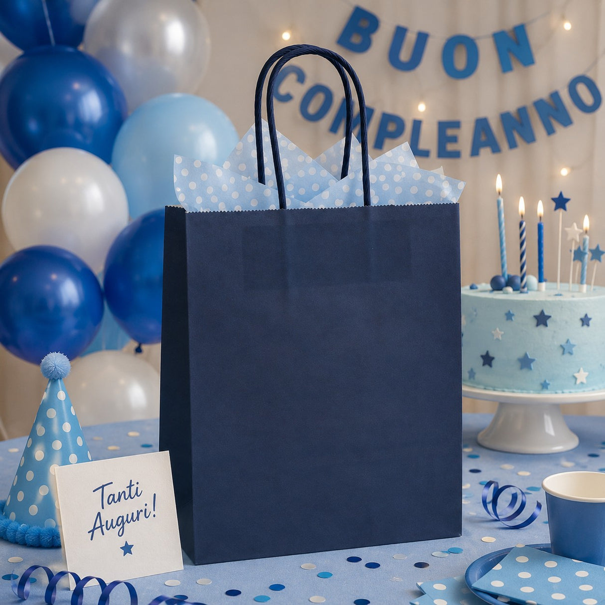 Bolsa Kraft Azul L'Arcolaio Regalos Navideños 26X11X34 Cm Cf 10 Pz